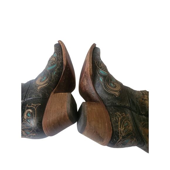 CORRAL WESTERN BOOTS Black Distressed Leather Contrast Stitching Woman Size 8.5M - Picture 7 of 10